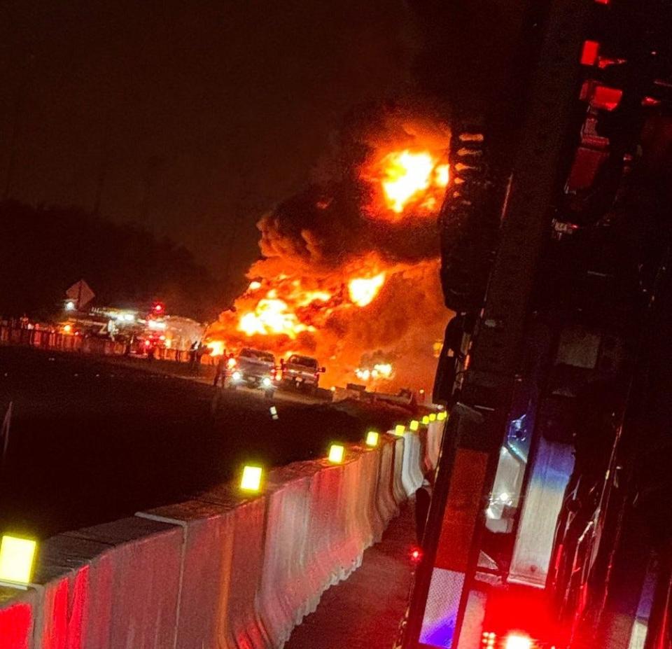 Tiffany Degroff, who was traveling on the turnpike during rush hour, captured this image of the exploding tanker near Boynton Beach on Friday, Dec. 8, 2023.
