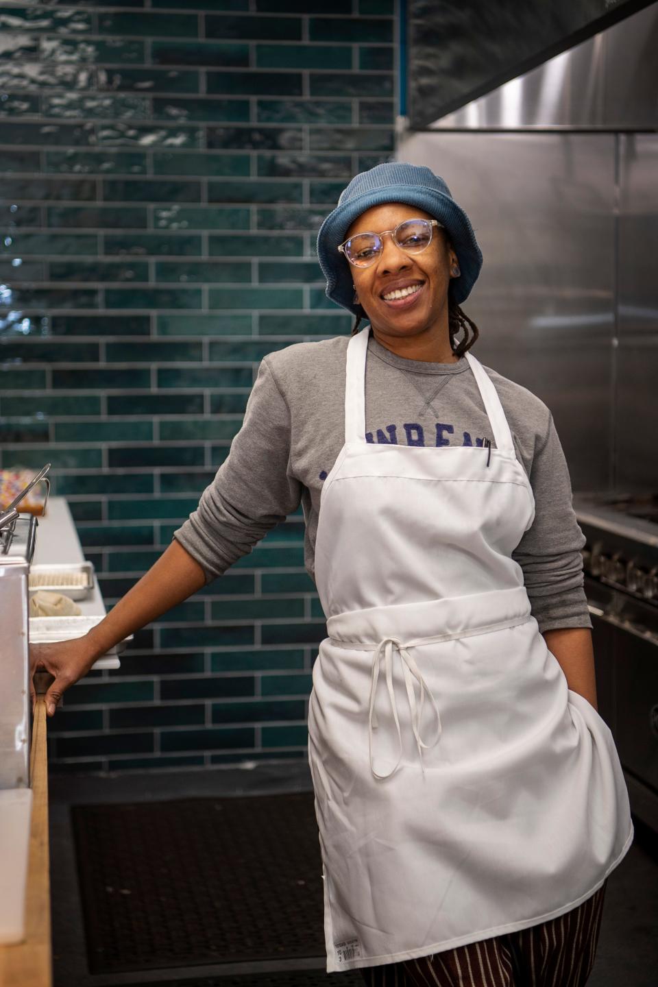 Chef Ashleigh Shanti in the kitchen at Good Hot Fish, January 19, 2024.