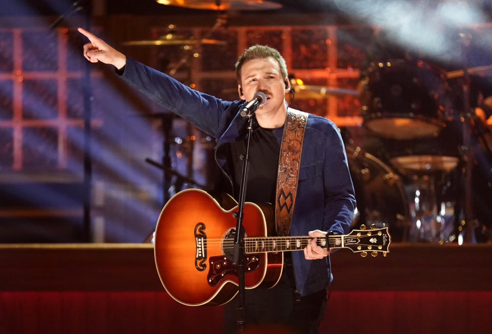 FILE - Morgan Wallen performs "Man Made a Bar" at the 57th Annual CMA Awards in Nashville, Tenn., on Nov. 8, 2023. (AP Photo/George Walker IV, File)