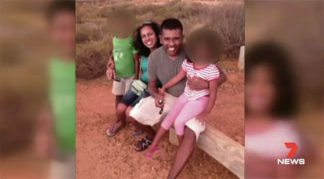 Chamari Liyanage pictured with husband Dinendra Athukorala and their children. Picture: 7 News