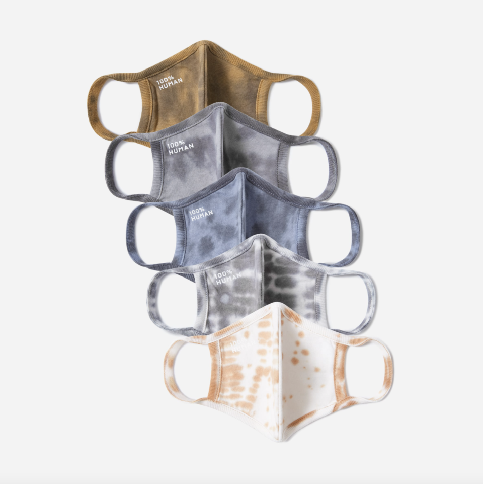 The 100% Human Face Mask 5-Pack in Neutral Tie-Dye (Photo via Everlane)