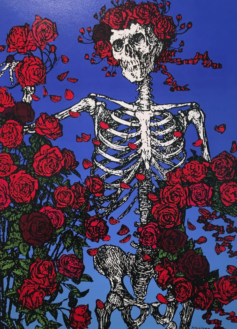 "Skeleton and Roses," serigraph by Stanley Mouse.