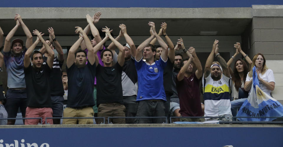 Fans cheer for Juan Martin del Potro, of Argentina, during a match against Rafael Nadal, of Spain, in the semifinals of the U.S. Open tennis tournament, Friday, Sept. 7, 2018, in New York. (AP Photo/Seth Wenig)