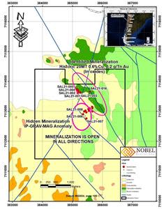 Location of the two target areas and drill holes at La Salvadora Project.