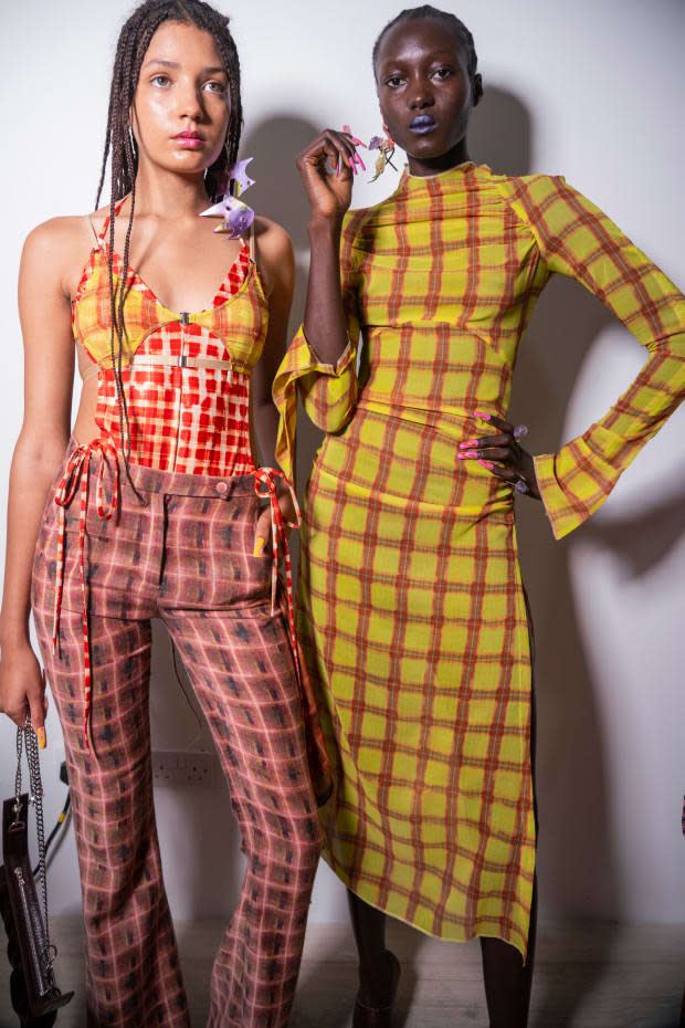 Backstage at Charlotte Knowles' Spring 2020 show during London Fashion Week.