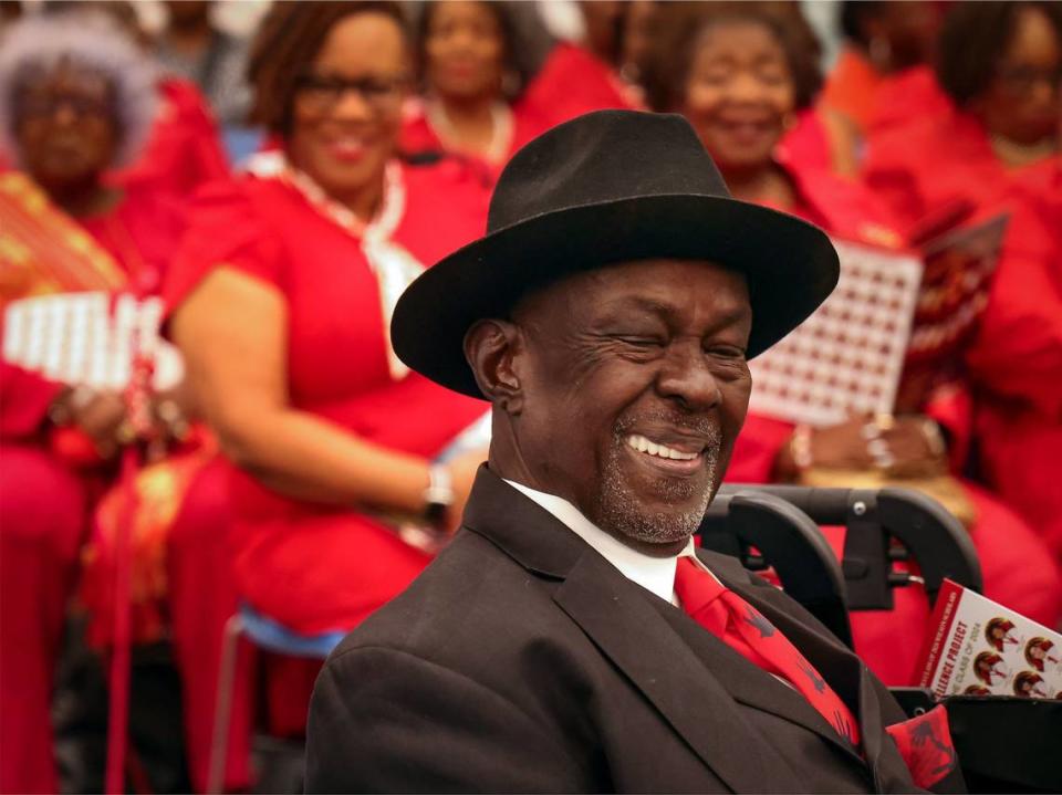 Eddie M. Person, 75, smiles as he and other role models are acknowledge for their 31 years of service to the 5000 Role Models of Excellence Project. The Wilson Scholars Academic Signing Ceremony of the 5000 Role Models of Excellence Project connected Wilson Scholars from public high schools in Miami to full scholarship support to prestigious colleges and universities during its ceremony held at the Miami Dade College-North Campus SOJ Multipurpose Room on Sunday, June 9, 2024 in Miami, Florida.