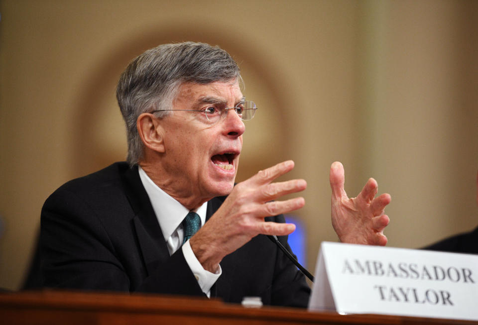 Bill Taylor, former ambassador to Ukraine, testified before the U.S. House Committee on Intelligence during the impeachment hearings on President Donald Trump, Nov. 13, 2019. (Photo: Xinhua News Agency via Getty Images)