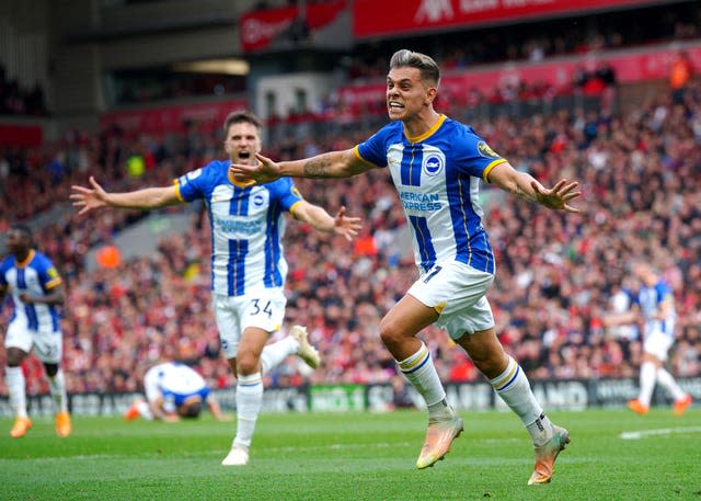 Leandro Trossard scored a hat-trick at Anfield earlier in the season