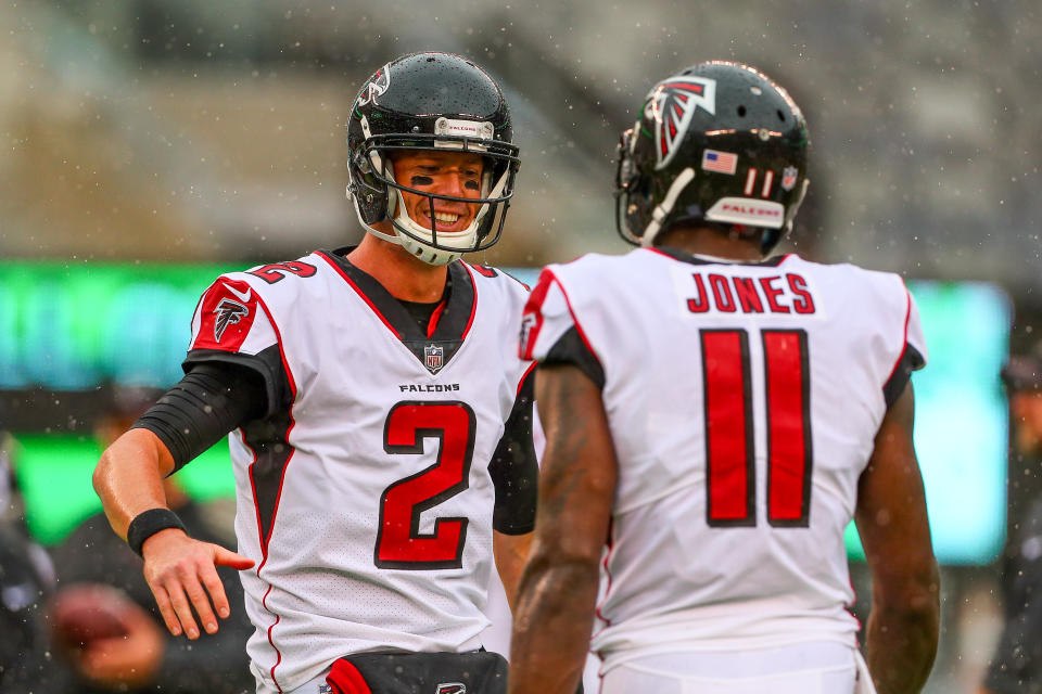 Atlanta Falcons quarterback Matt Ryan (2) and Atlanta Falcons wide receiver Julio Jones (11)