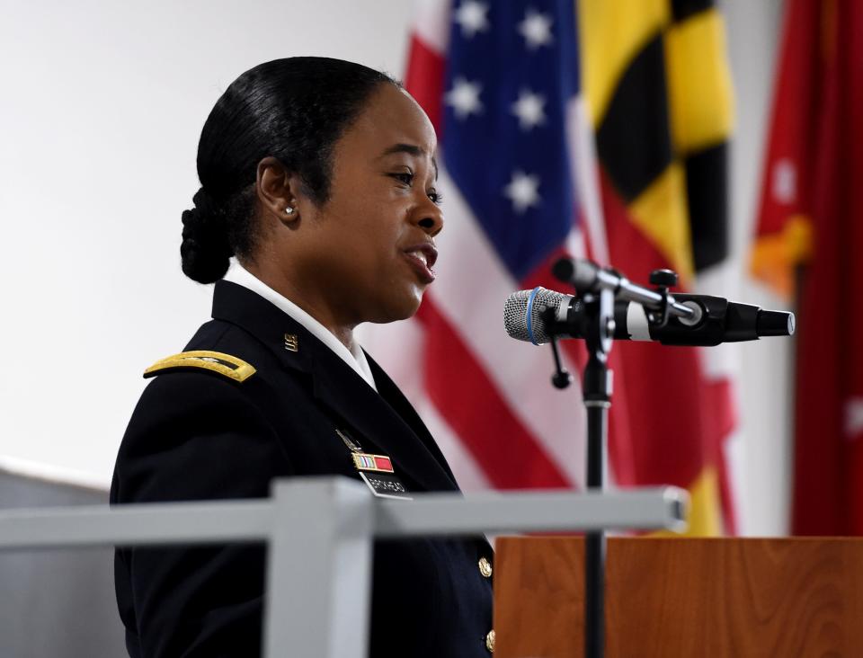 Maj. Gen. Janeen Birckhead Thursday, Dec. 28, 2023, at the Maryland Army National Guard Salisbury Readiness Center in Salisbury, Maryland.