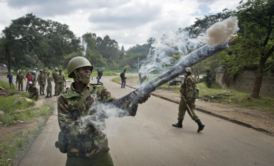 Firing tear gas 