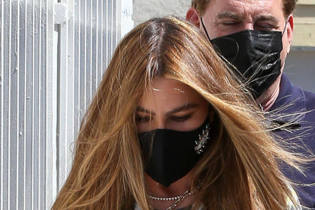 Sofia Vergara Pairs Ripped Jeans With Metallic Heels for Shopping