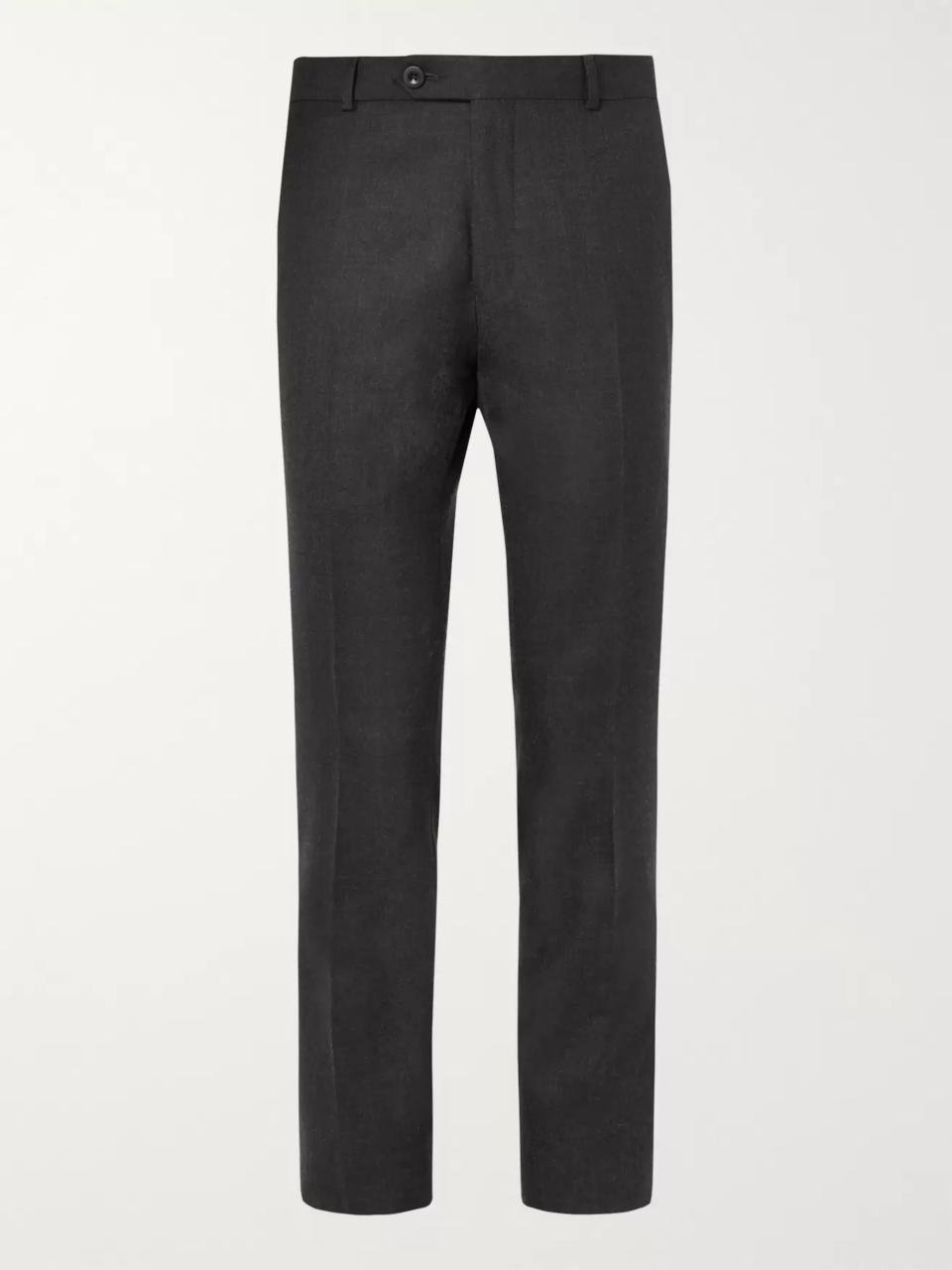 Mr. P Slim Fit Grey Worsted Wool Trousers; men's dress pants