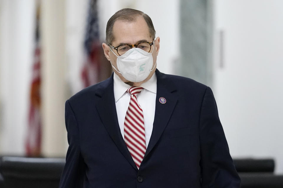 House Judiciary Committee Chair Jerrold Nadler, D-N.Y., arrives as the committee meets to question former White House counsel Don McGahn, on Capitol Hill in Washington, Friday, June 4, 2021. The committee will question McGahn behind closed doors on Friday, two years after House Democrats originally sought his testimony as part of investigations into former President Donald Trump. (AP Photo/J. Scott Applewhite)