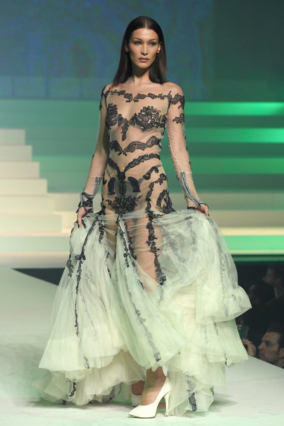 Bella Hadid walks the runway during the Jean-Paul Gaultier Haute Couture Spring/Summer 2020 show as part of Paris Fashion Week at Theatre Du Chatelet on January 22, 2020 in Paris, France.