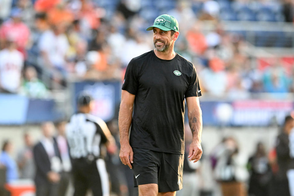 Aaron Rodgers of the New York Jets. Photo by Nick Cammett/Diamond Images via Getty Images