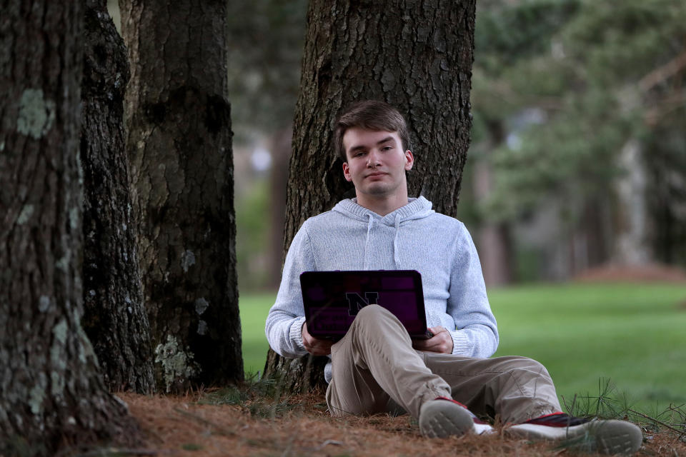 NORTON, MA - APRIL 17: Nick Lebel, pictured in Norton, MA on April 18, 2020, is a high school senior in Norton who was set to go to Marist College's Dublin program in the fall.  Now, there's a chance it may be cancelled. He never got to visit the Marist campus in NY and is reconsidering going to the University of Maine instead. (Photo by Blake Nissen for The Boston Globe via Getty Images)