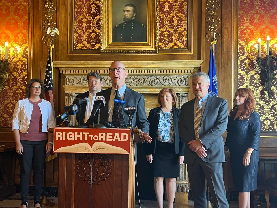 Sen. Duey Stroebel, R-Town of Cedarburg, tells reporters about a proposal he has helped draft that is aimed at boosting reading scores across the state.