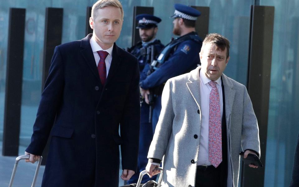 Jonathan Hudson, left, and Shane Tait, dismissed defence lawyers for Brenton Tarrant - Mark Barker/AP