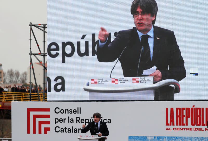 Catalan separatist leader Carles Puigdemont holds a rally in Perpignan