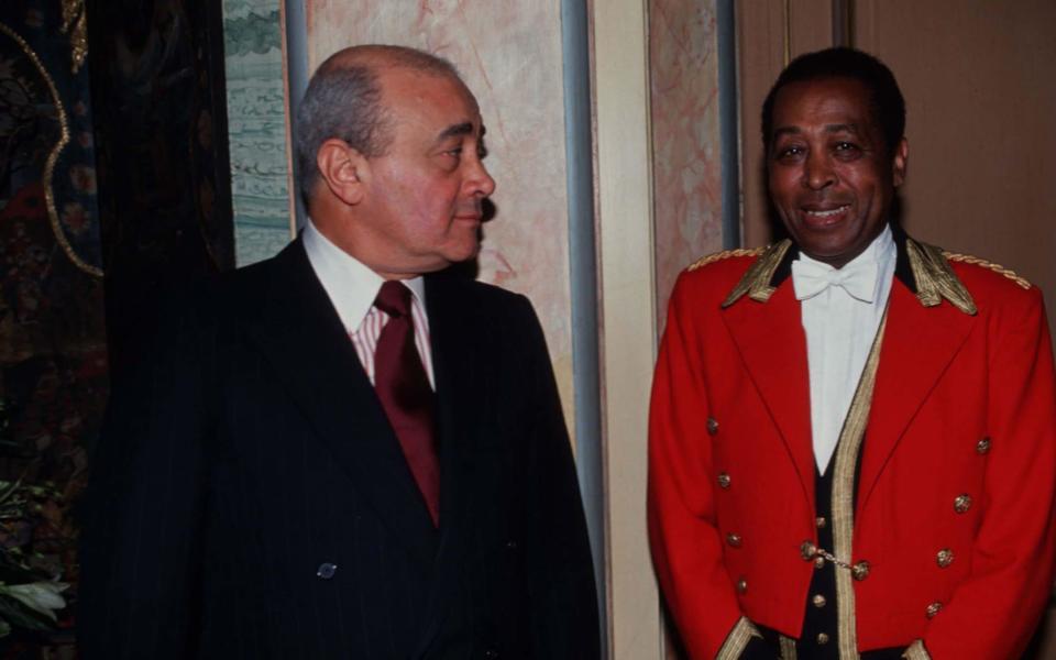 Mohamed Al-Fayed with Sydney Johnson in 1989