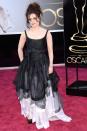 <p> Bellatrix Lestrange is that you? Carter appeared to channel her Harry Potter character's preference for moody colors with this black-and-white multi-layered dress at the 2013 Academy Awards. </p>