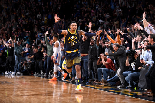 DENVER, CO – FEBRUARY 1: Gary Harris #14 of the Denver Nuggets celebrates after hitting the game winning shot against the Oklahoma City Thunder on February 1, 2018 at the Pepsi Center in Denver, Colorado. (Photo by Garrett Ellwood/NBAE via Getty Images)
