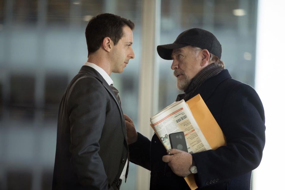 USA. Jeremy Strong and Brian Cox  in a scene from the ©HBO TV show: Succession -season 1 (2018).   Plot: The Roy family is known for controlling the biggest media and entertainment company in the world. However, their world changes when their father steps down from the company.  Ref:  LMK106-J6946-051120 Supplied by LMKMEDIA. Editorial Only. Landmark Media is not the copyright owner of these Film or TV stills but provides a service only for recognised Media outlets. pictures@lmkmedia.com