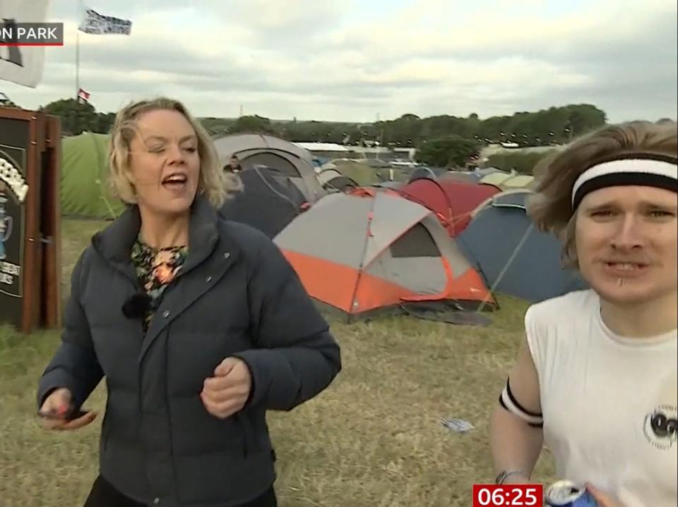 ‘BBC Breakfast’ broadcast is interrupted by a festivalgoer (BBC)