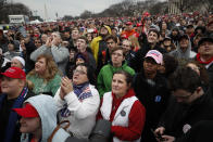 <p>Spectators gather on the National Mall during the inauguration of President-elect Donald Trump, Friday, Jan. 20, 2017, in Washington. (Photo: John Minchillo/AP) </p>