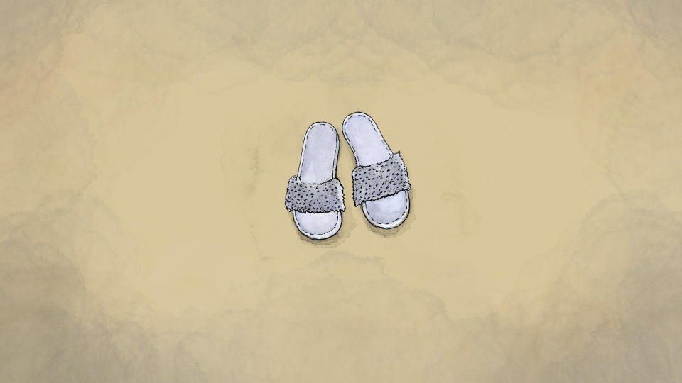 An illustration made from a photo of Yurancy Castillo's sandals provided by Mery Arroyo. (AP Illustration/Peter Hamlin)