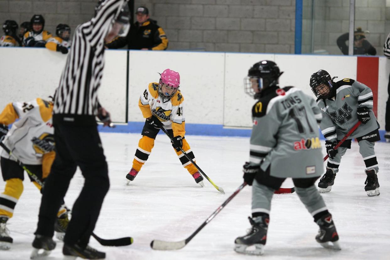 Tavistock Minor Hockey is fighting to bring a girls team to its organization as female athletes are currently playing co-ed hockey.  (Jen McKee - image credit)