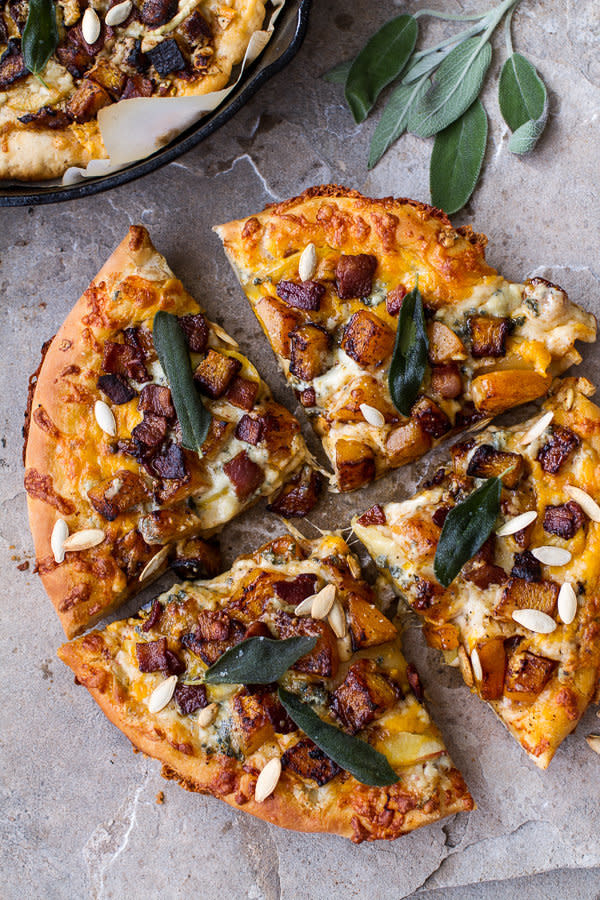 <strong>Get the <a href="http://www.halfbakedharvest.com/sweet-n-spicy-roasted-butternut-squash-pizza-w-cider-caramelized-onions-bacon/" target="_blank">Sweet ‘n’ Spicy Roasted Butternut Squash Pizza recipe </a>from Half Baked Harvest</strong>