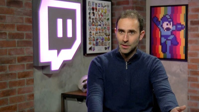 Twitch CEO Emmett Shear speaks in a still image taken from a video interview with Reuters