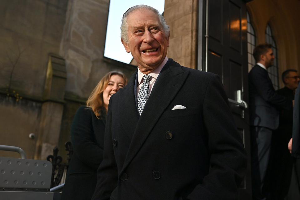 King Charles III leaves after attending an Advent Service at The Ethiopian Christian Fellowship Church, on December 8, 2022 in London, England.