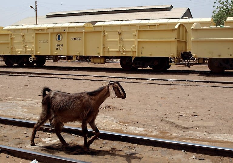 A goat crosses a rail track near Khartoum north station in March 2011. The freight train rumbles over the Blue Nile bridge and snakes through the capital. It could take weeks to reach its destination, in Darfur, for despite the potential to link up a divided nation, Sudan's railways are derelict, after years of sanctions and neglect