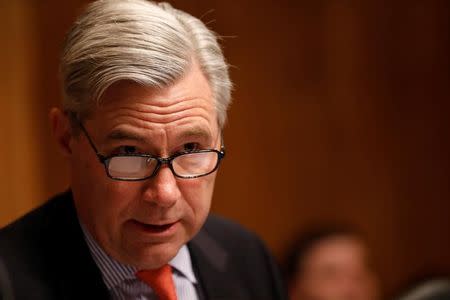 FILE PHOTO - Ranking Member Sen. Sheldon Whitehouse (D-RI) speaks at a Senate Judiciary Subcommittee on Crime and Terrorism hearing about Russian election interference on Capitol Hill in Washington, D.C., U.S. March 15, 2017. REUTERS/Aaron P. Bernstein