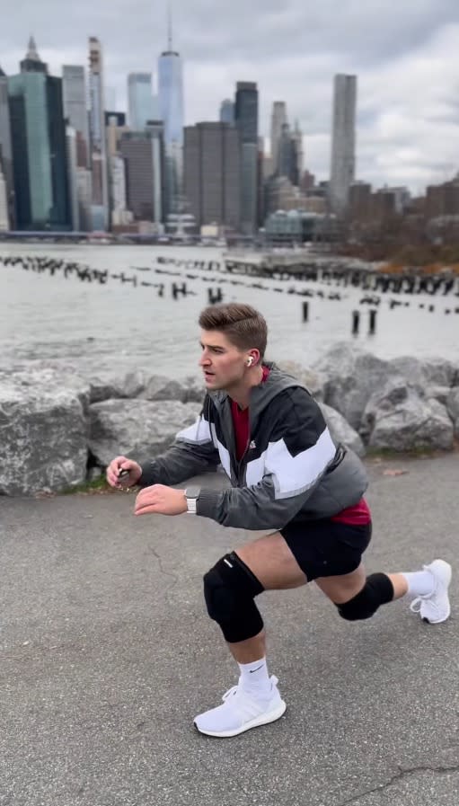 The 30-year-old trainer nabbed the record title for most lunges in an hour (male), as well as the farthest distance traveled by lunge in one hour Instagram/Austin Head