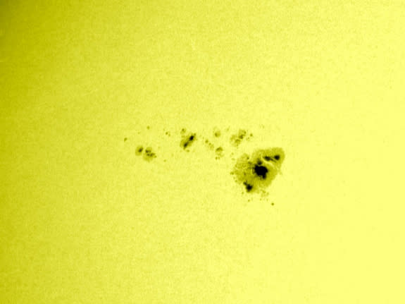 The upper left corner of this image of the sun shows the biggest and most complex sunspot visible on the sun as of May 9, 2012. It has produced 7 M-class flares so far, but has not produced any coronal mass ejections that could cause geomagneti