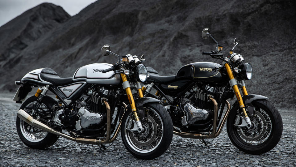 The Norton Commando 961 CR (left) and SP motorcycles.