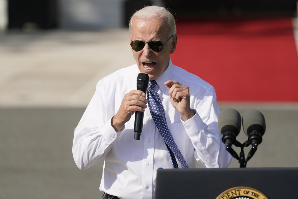 FILE - President Joe Biden speaks about the Inflation Reduction Act of 2022 during a ceremony on the South Lawn of the White House in Washington, Sept. 13, 2022. Biden has made fighting climate change a core part of his agenda, but he's infuriated environmental activists by approving the Willow oil drilling project in Alaska. (AP Photo/Andrew Harnik, File)