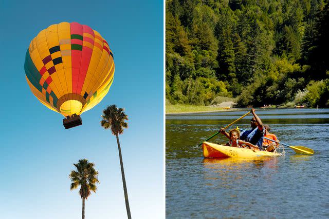 <p>From left: Mariah Harkey/Courtesy of Sonoma County Tourism; Courtesy of Sonoma County Tourism</p> From left: Wine regions are broadening their appeal with activities beyond the tasting room; paddling on the Russian River is the ideal early morning adventure in northern California’s wine country.