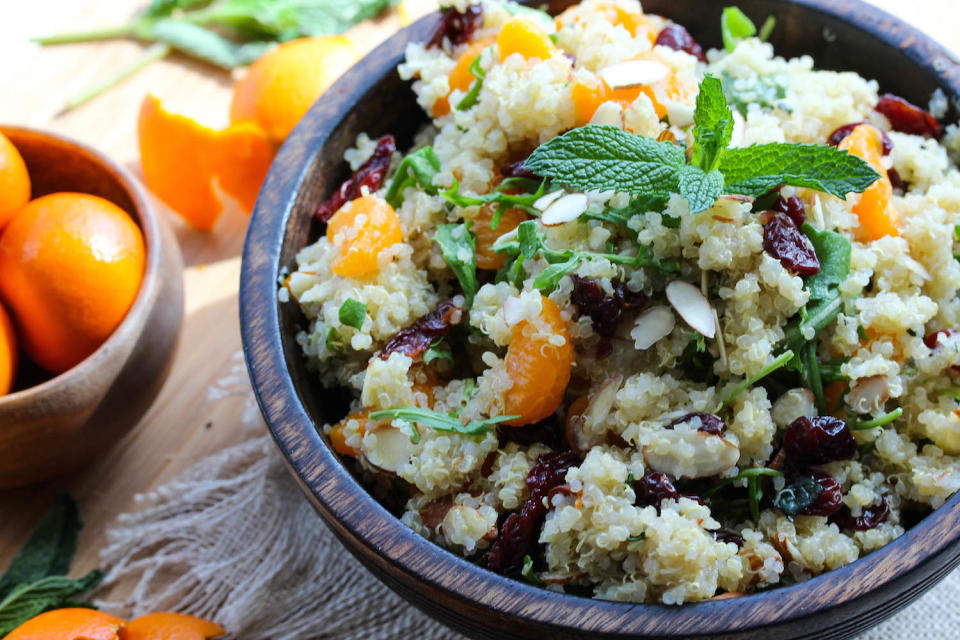 Get into the vibrant colors of this citrus mint quinoa salad! (Photo: Dishing Out Health)
