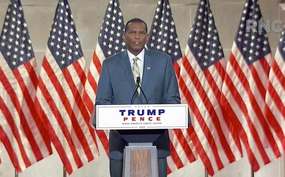 In this screenshot from the RNC’s livestream of the 2020 Republican National Convention, former NFL athlete and Utah congressional nominee Burgess Owens addresses the virtual convention on August 26, 2020. The convention is being held virtually due to the coronavirus pandemic but will include speeches from various locations including Charlotte, North Carolina and Washington, DC. (Photo Courtesy of the Committee on Arrangements for the 2020 Republican National Committee via Getty Images)