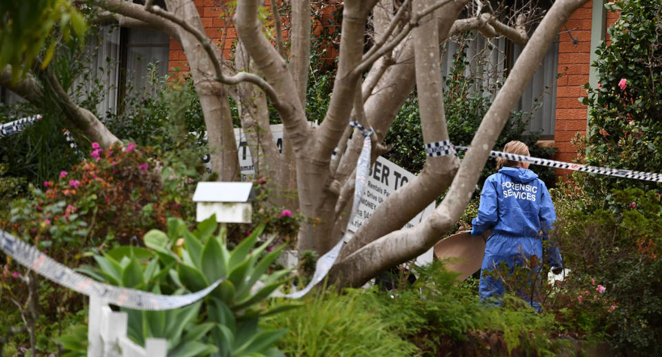 Photo of a crime scene in Carlingford, Sydney, following the fatal stabbing of a five-year-old.