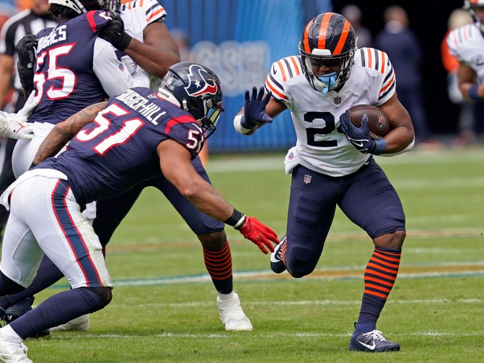 Khalil Herbert makes a run against the Houston Texans.