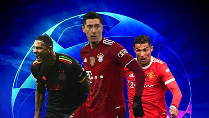 Liga Champions - Sebastien Haller, Robert Lewandowski, Cristiano Ronaldo (Bola.com/Adreanus Titus)