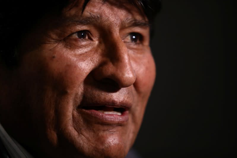 Former Bolivian President Evo Morales attends an interview with Reuters in Mexico City