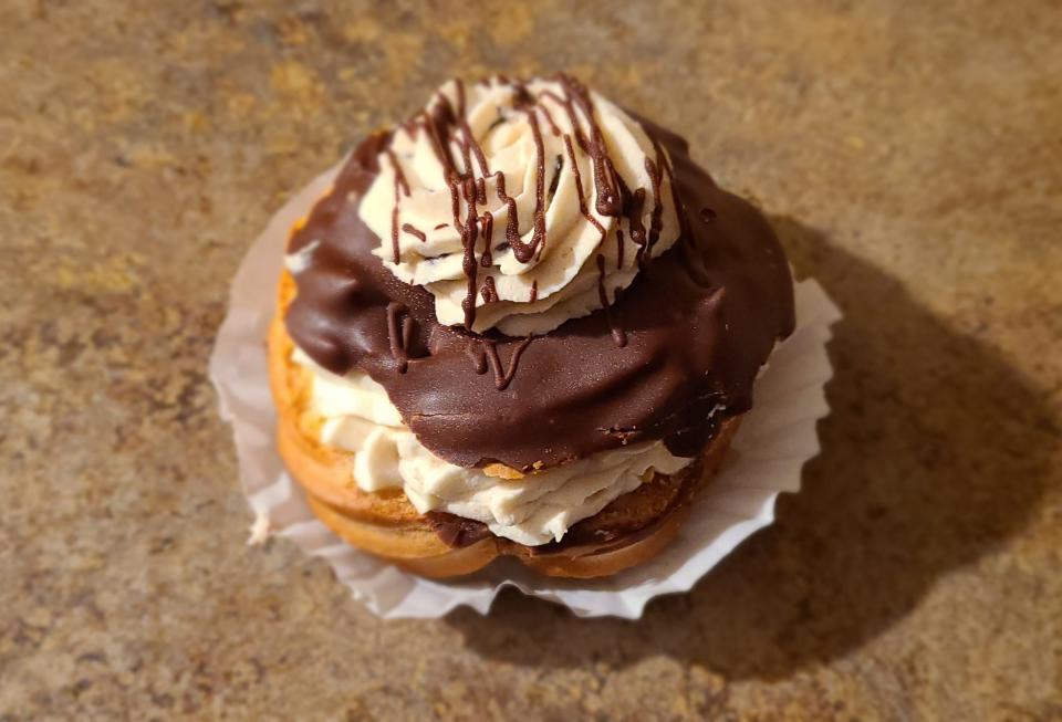 Ivy & Lace in Smithfield makes a Cannoli Zeppole with ricotta filling, zeppole shell and chocolate topping.