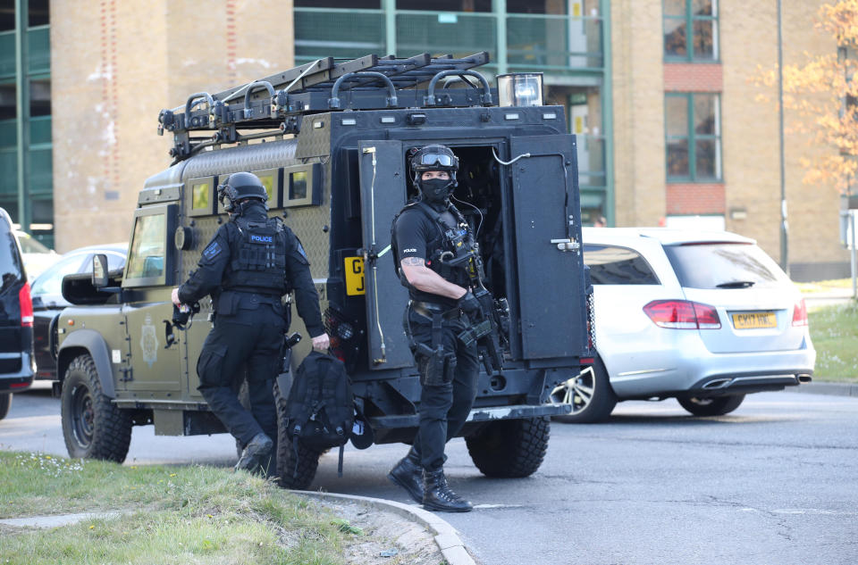 Armed police at Crawley College, Crawley, West Sussex, following 